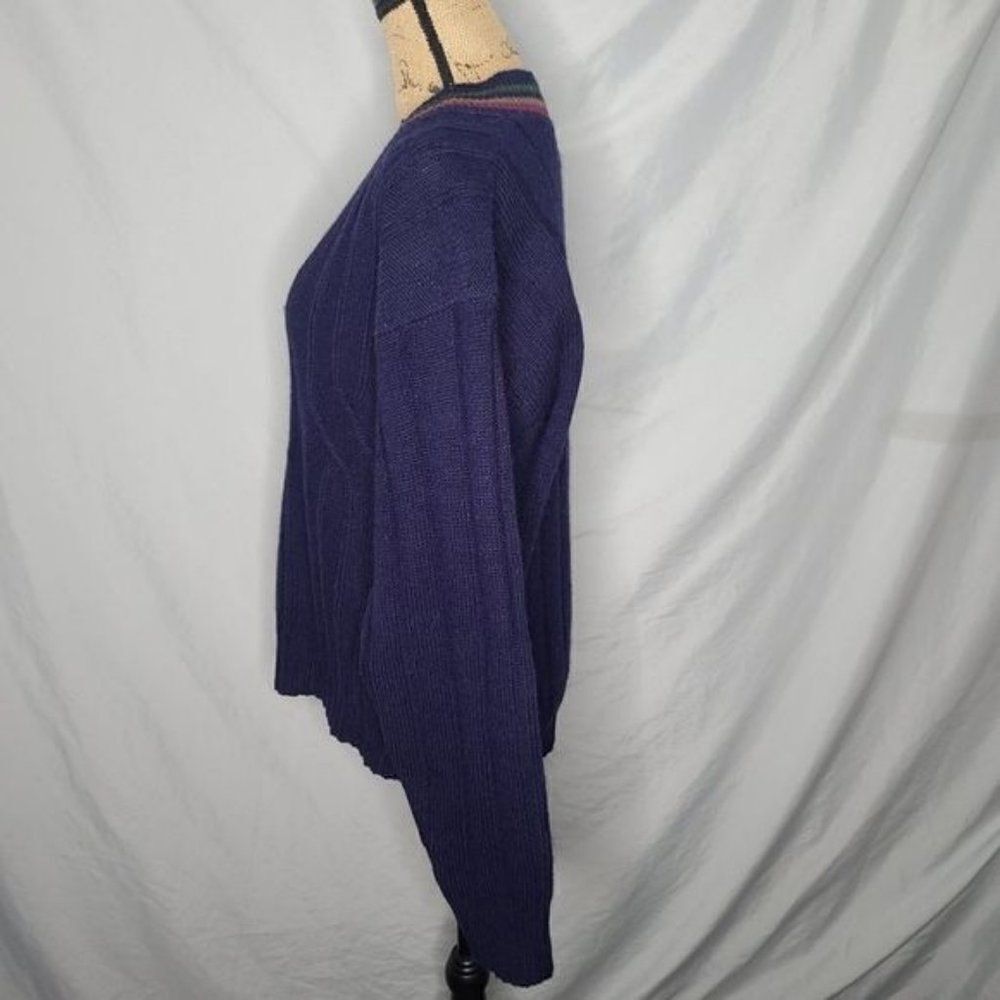 Vintage Navy Blue V-neck Unisex Shetland Wool Sweater - Picture 3 of 14